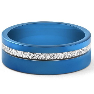 Pompeii3 Men's Blue Tungsten Ring Meteor Inlay 8mm Wedding Band