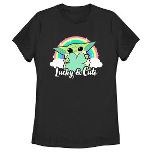 Women's Star Wars: The Mandalorian Grogu St. Patrick's Day Rainbow Lucky and Cute T-Shirt - 1 of 4