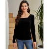 Coolmee Women's Sexy One Off The Shoulder Tops Asymmetrical Neck Clothes Long Sleeve Velvet Shirt Slim Going Out Top - 2 of 4