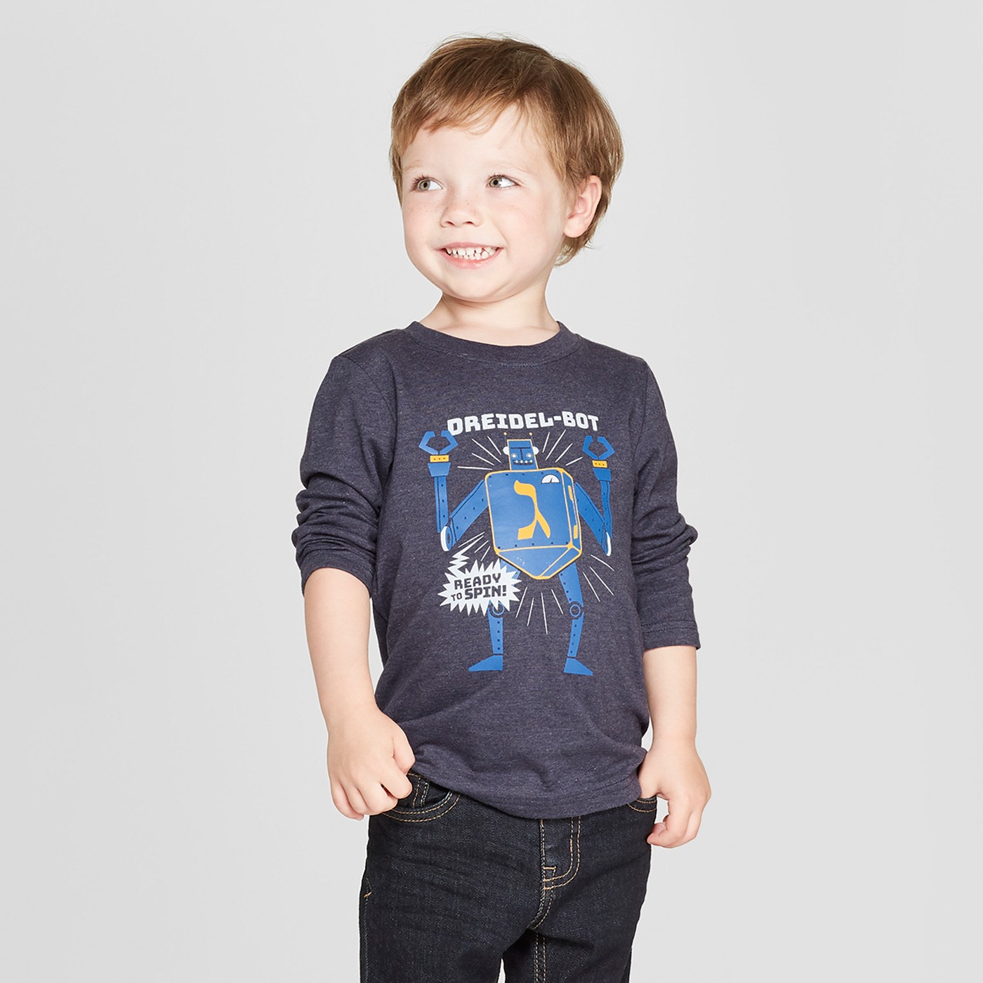 Toddler Boys' Hanukkah Dreidel - Bot Graphic Long Sleeve T-Shirt - Cat & Jack™ Navy - image 1 of 3