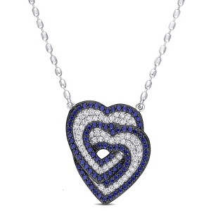 EVERLY JEWELRY | Sterling Silver 1 2/5 CT TGW Created White Sapphire and Created Blue Sapphire Interlocking Hearts Necklace - 17 inch - 1 of 4