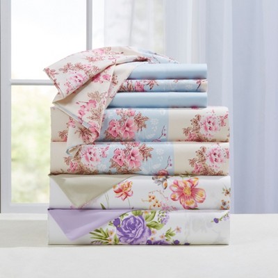 Full Pink Green Floral Microfiber 3-Piece Sheet Set