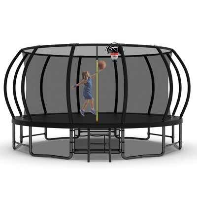 NAYSAYE Trampoline 16FT Outdoor Pumpkin Trampoline with Curved Poles and Anti Rust Coating for Backyard Fun, Black, 192.00"*108.00"*218.57"
