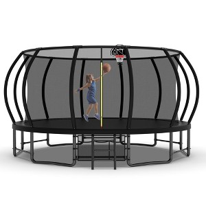NAYSAYE Trampoline 16FT Outdoor Pumpkin Trampoline with Curved Poles and Anti Rust Coating for Backyard Fun, Black, 192.00"*108.00"*218.57" - 1 of 4