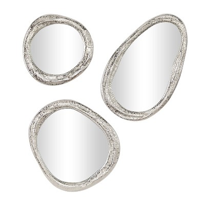 Set of 3 Contemporary Aluminum Wall Mirror Set Silver - Olivia & May
