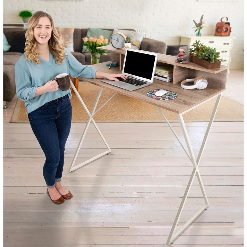 Joy Standing Desk 48” Stand-up Workstation with Cubbies – Wood Grain Finish – Stand Steady, 4 of 11