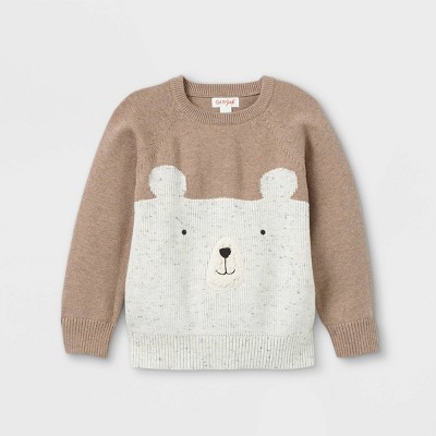 Toddler Boys' Bear Crew Neck Pullover Sweater - Cat & Jack™ Oatmeal Heather 18M