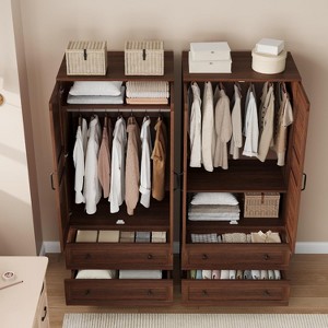 Armoire Wardrobe Closet with 2 Drawers,72" Wooden Wardrobe Cabinet with Hanging Rod, Tall Clothing Armoire Cabinet - 1 of 4