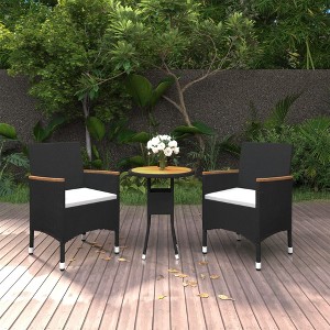 vidaXL 3 Piece Patio Dining Set Poly Rattan Black - 1 of 4