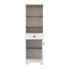 ORRD Linen Single Door Cabinet 55" H, Storage Bookcase with 3 Open Shelves, 1 Drawer & 2 Interior Shelves, Light Oak & White Finish - 4 of 4