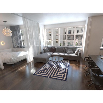 Navy Blue Geometric 6' x 9' Handmade Synthetic Area Rug