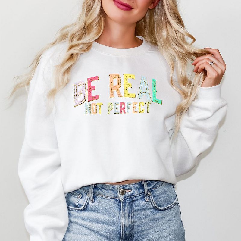 Simply Sage Market Women's Graphic Sweatshirt Be Real Not Perfect Gold, 3 of 5