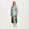 Anna-Kaci Lounge Women's Long Satin Floral Print Robe with Waist Tie and Wide Sleeves - 2 of 4