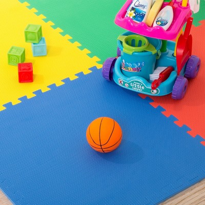 Multicolor Interlocking EVA Foam Floor Tiles with Border Pieces, 4-Pack