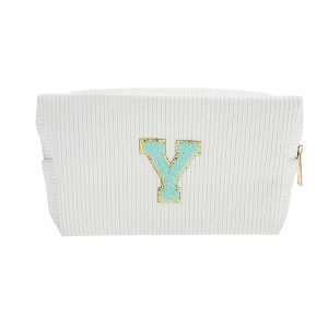 Unique Bargains Portable Corduroy Rectangular Letter Makeup Bag White 1 Pc - 1 of 4
