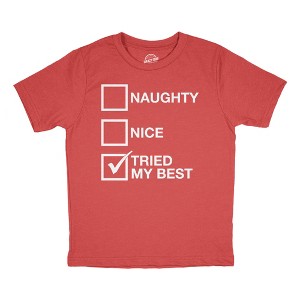 Youth Funny T Shirts Naughty List Nice List Tried My Best Sarcastic Christmas Graphic Novelty Tee For Kids - Crazy Dog Youth T Shirt Gift For - 1 of 4