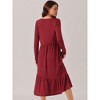 Seta T Women's Fall Long Sleeve Crewneck Pleated Tiered Swing Midi Dress with Pockets - 4 of 4