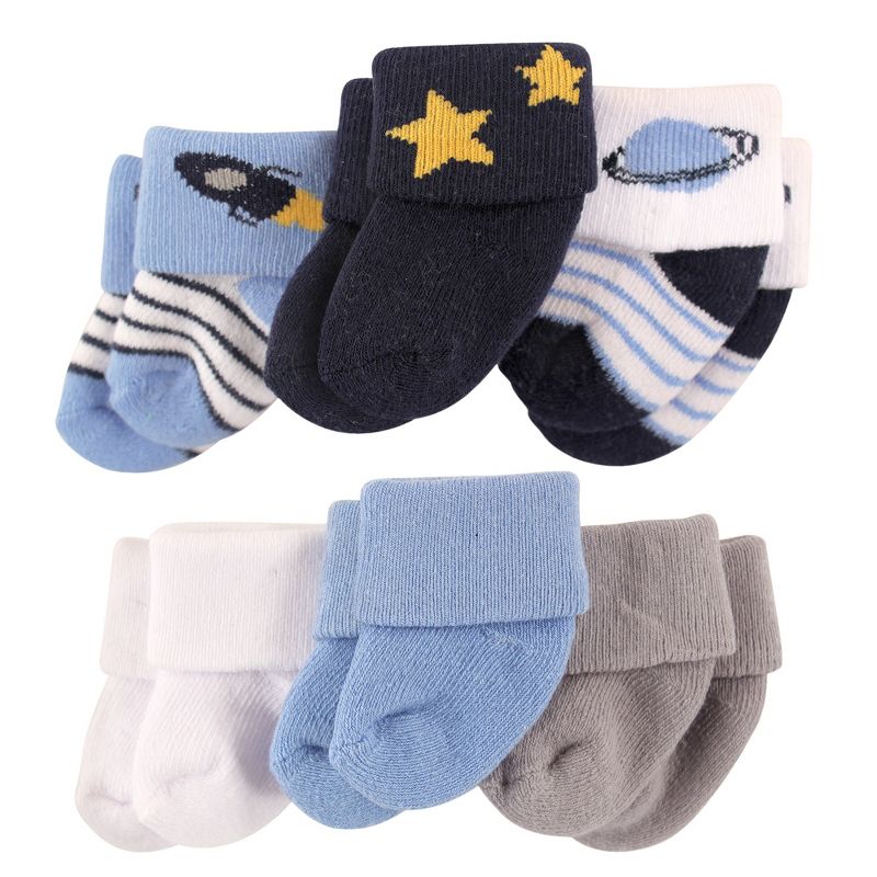 Luvable Friends Baby Boy Newborn and Baby Socks Set, Space, 0-3 Months, 1 of 3