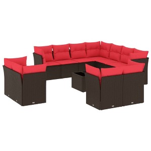vidaXL 12 Piece Patio Sofa Set with Cushions Brown Poly Rattan - 1 of 4