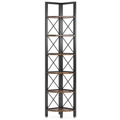 Resenkos Bookshelf, Bookcase Standing Shelf Unts,6-Tier Corner Shelf Small Bookshelf Storage Rack for Small Space,Brown