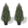 Artificial Topiary Trees Set of 2,UV Resistant Faux Cedar Porch Tree w/Decorative Grass,Potted Fake Evergreen Cypress Plants for Indoor Outdoor - 2 of 4