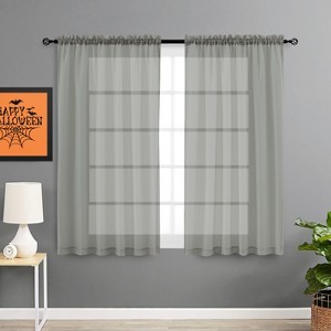 Goodgram 2 Piece Spooky Halloween Decor Misty Gray Colored Rod Pocket Sheer Voile Window Curtains - 63 In. Long - 1 of 3
