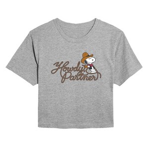 Women's - Peanuts - Howdy Partner Snoopy -Juniors Cropped Short Sleeve Graphic T-Shirt Cropped Graphic T-Shirt - 1 of 4