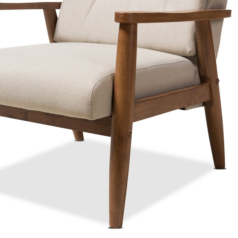 Roxy Mid - Century Modern Wood Finish - Back Lounge Chair and Ottoman Set - Light Beige, "Walnut" Brown - Baxton Studio, 4 of 7
