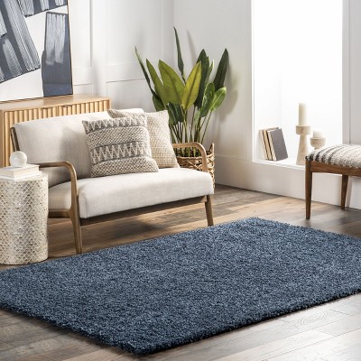 Kara Blue Solid Shag Synthetic 5'3" x 7'7" Area Rug