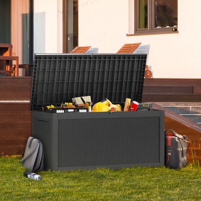 Maggift Deck Box, 260GAL Outdoor Storage Box, Patio Gardening Tools, Water and UV Resistant for Patio, Garden, Lawn, Black, 67.72"*32.2"*33.66"