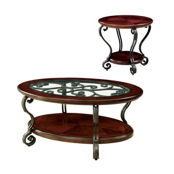 2pc Telmin Traditional Accent Table Set Brown Cherry - HOMES: Inside + Out