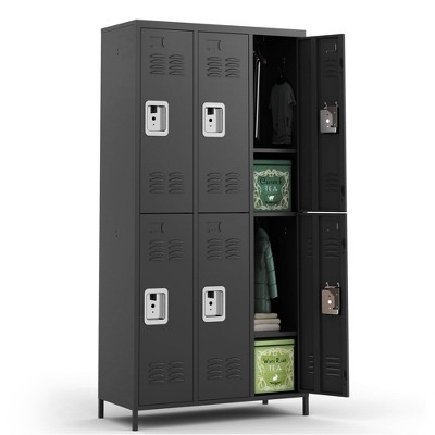 Munora - 72" 6-Door Metal Locker Storage Cabinet - Lockable for Office/School/Gym - Black