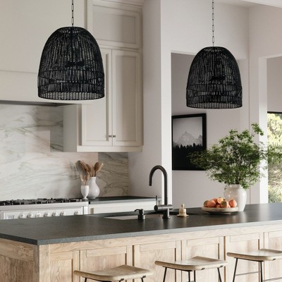 Naomi Matte Black 3-Light Hand-Woven Rattan Pendant