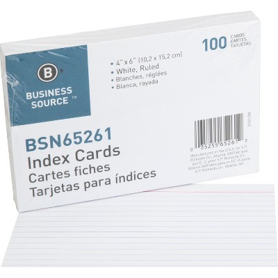 Business Source Index Cards Ruled 72 lb. 4"x6" 100/PK White 65261