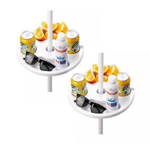 Zone Tech 12 inch White Beach Umbrella Table Tray with Cup Holders & Snacks Compartments, Easy Installation for Beach, Patio, Garden & Swimming Pool - 1 of 4