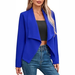 Clearlove Women’s Casual Blazer Lightweight Long Sleeve Open Front Office Jacket - Cropped Silhouette with Sculpted Seams - 1 of 4