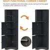 Bathroom Tall Corner Cabinet with 2 Doors Open Shelves Space Saving Freestanding Floor Storage Organizer Black - 4 of 4