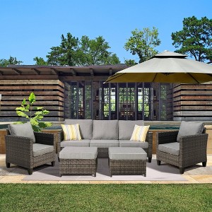 Ovios Tampa 5pc Wicker Outdoor Patio Furniture Conversation Sofa Set with Cushions - 1 of 4