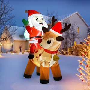 7FT Christmas Decorations Outdoor - Inflatable Santa Claus with Reindeer&5 LED Lights,Weatherproof Blow Up Yard Decor for Holiday Party,Home Garden - 1 of 4