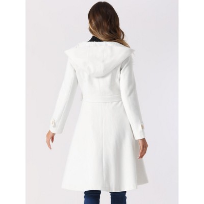 INSPIRE CHIC Women's Winter Single Breasted Trench Pockets Hooded Long Sleeve Overcoat White Large — фото 3
