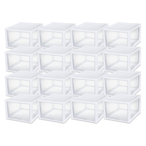 Sterilite 27 Quart (4 Pack) and 16 Quart (6 Pack) Stackable Clear Plastic  Storage Drawer Containers for Home and Office Organization, White
