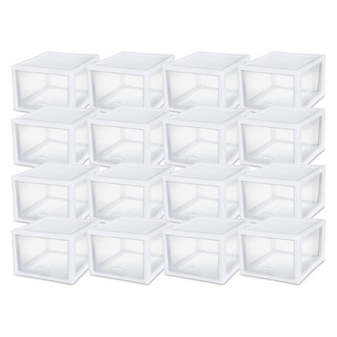 Sterilite 27 Qt Stacking Storage Drawer, Stackable Plastic Bin Drawer To  Organize Shoes And Clothes In Home Closet, White With Clear Drawer, 16-pack  : Target