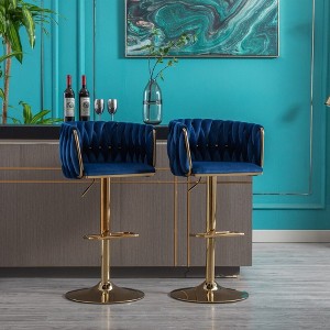 CAVINAS Set of 2 Adjustable Swivel Bar Stools,24-32 inch Velvet Counter Stools with Chrome Footrest with Gold Base for Kitchen Island & Dining - 1 of 4