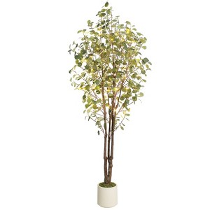 Artificial Eucalyptus Tree,5/6/7ft Tall Fake Artificial Plant with White Pot,Large Faux Floor Plant with 50 Lights Artificial Trees for Home Decor - 1 of 4