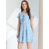 Allegra K Women's Floral Printed Flare Short Sleeve Lace-up V Neck A-Line Chiffon Dress - 2 of 4