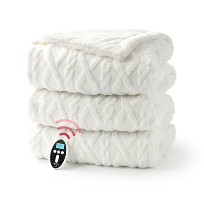 GustoWave Heated Blanket Throw - Thick Cotton Velvet & Soft Flannel Blanket with Controller, Fast Heating Machine Washable