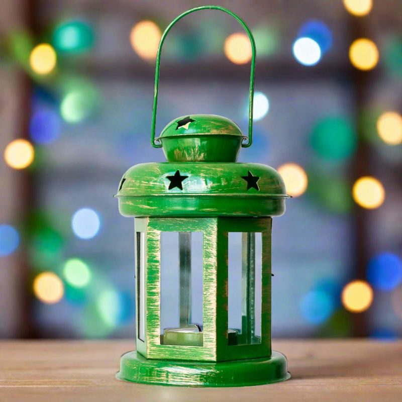 Lexi Home Candle Holder Lantern - Hanging Star Style in Green, 4 of 5