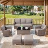 6 Pieces Rattan Patio Furniture Set, Patio Sofa Set Outdoor Conversation Set with Patio Swivel Chairs Ideas for Porch Deck - 2 of 4