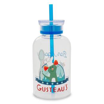 Silver Buffalo Disney Pixar Ratatouille Gusteau's Glass Milk Bottle With Straw | Hold 15 Ounces