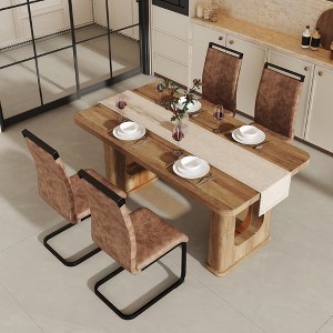 5-Piece Dining Set with Textured Table and 4 Brown Technology Fabric Chairs - 1 of 4